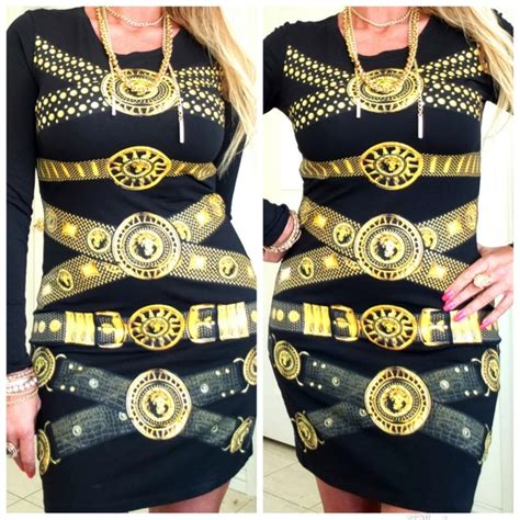 Vintage Versace Bondage Gold Lion Head Medusa Dress